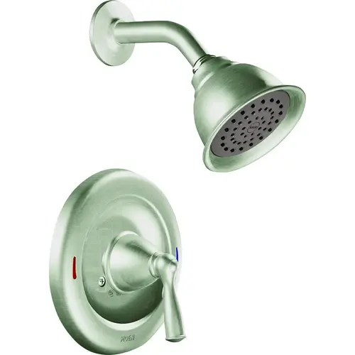 Shower Faucet, 1.75 gpm, 4 in Showerhead, Metal, Brushed Nickel, Lever Handle, 1-Handle