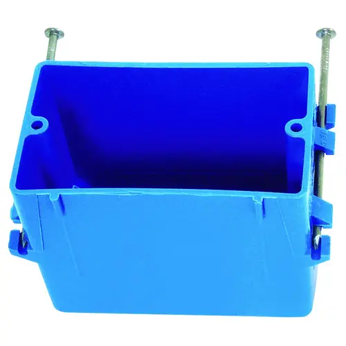 Outlet Box, 1 -Gang, 4 -Knockout, PVC, Blue, Captive Nail Mounting