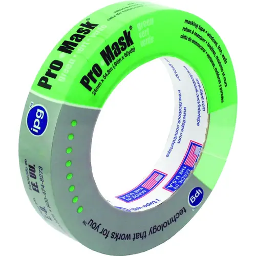 Masking Tape, 60 yd L, 0.94 in W, Crepe Paper Backing, Light Green