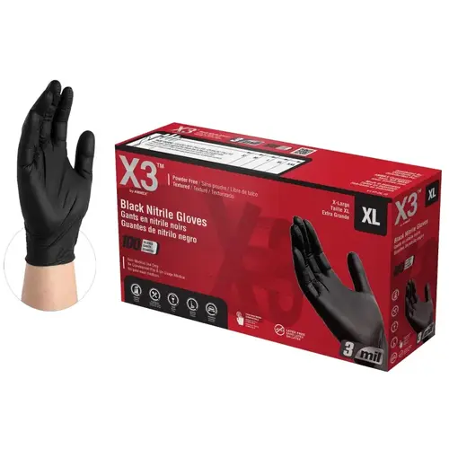 Disposable Gloves, XL, Nitrile, Powder-Free, Black, 9-1/2 in L - pack of 100 Disposable Gloves, XL, Nitrile, Powder-Free, Black, 9-1/2 in L - pack of 100