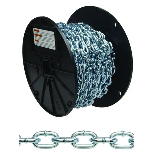 Straight Link Coil Chain, #2, 125 ft L, 325 lb Working Load, Steel, Zinc Straight Link Coil Chain, #2, 125 ft L, 325 lb Working Load, Steel, Zinc