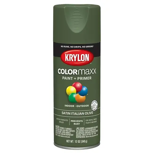 COLORmaxx Spray Paint, Satin, Italian Olive, 12 oz, Aerosol Can