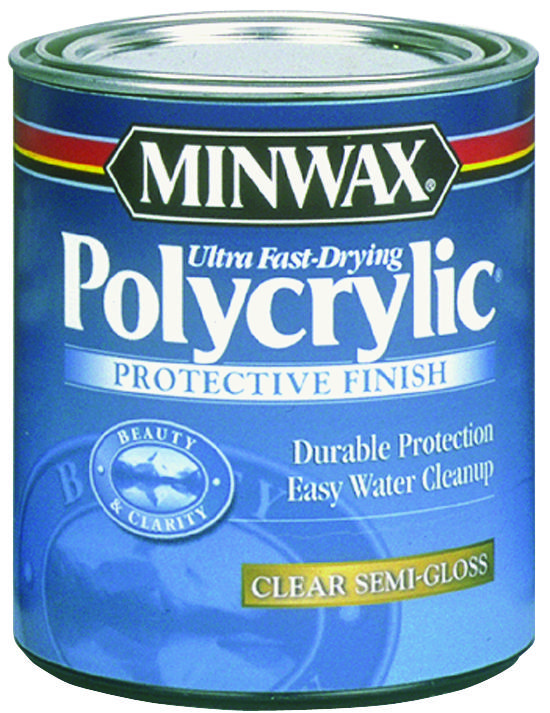 Minwax 64444444 Polycrylic Protective Finish Paint, Semi-Gloss, Liquid, Crystal Clear, 1 qt, Can