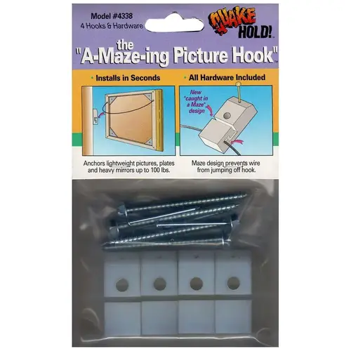 Picture Hook, 100 lb White - pack of 4 Picture Hook, 100 lb White - pack of 4