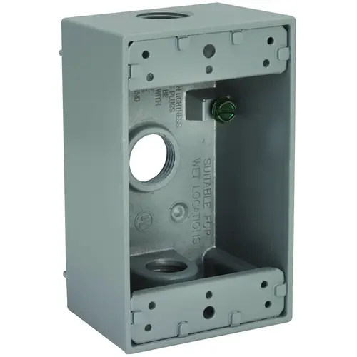 Weatherproof Box, 3 -Outlet, 1 -Gang, Aluminum, Gray, Powder-Coated