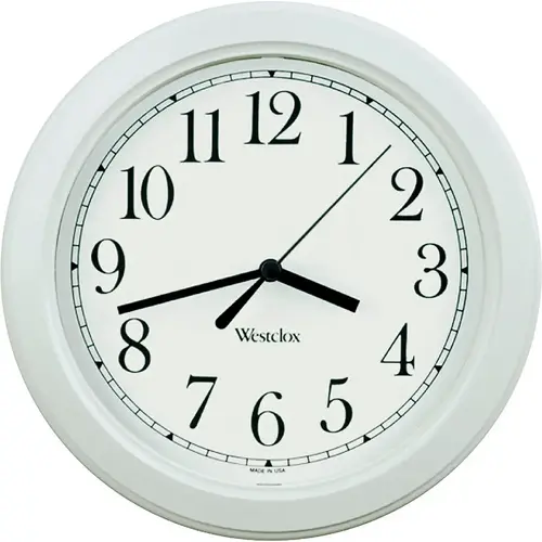Clock, Round, White Frame, Plastic Clock Face, Analog