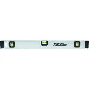 JOHNSON 1300-3600 I-Beam Level with Rule, 36 in L, 3-Vial, Non-Magnetic, Aluminum, Silver