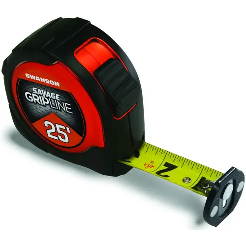 SAVAGE Series Tape Measure, 25 ft L Blade, 1-1/16 in W Blade, ABS/Rubber Case Black SAVAGE Series Tape Measure, 25 ft L Blade, 1-1/16 in W Blade, ABS/Rubber Case Black