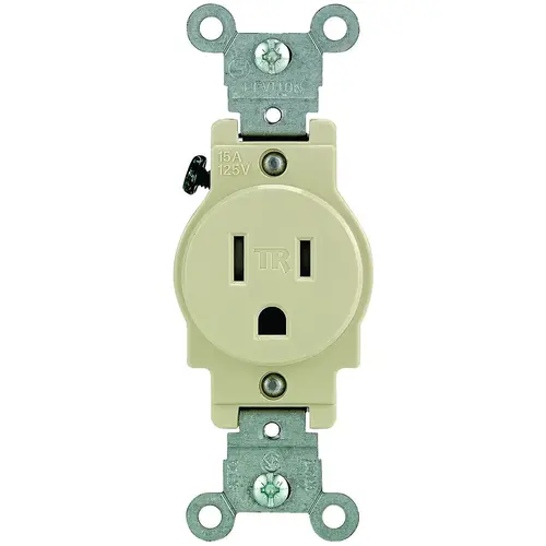 Single Receptacle, 2 -Pole, 125 V, 15 A, Back and Side Wiring, NEMA: NEMA 5-15R, Ivory Single Receptacle, 2 -Pole, 125 V, 15 A, Back and Side Wiring, NEMA: NEMA 5-15R, Ivory