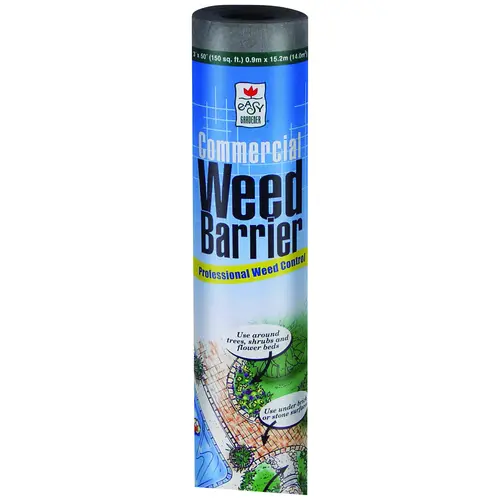Weed Barrier, Commercial-Grade, 50 ft L, 4 ft W, Nylon/Polyester, Gray Weed Barrier, Commercial-Grade, 50 ft L, 4 ft W, Nylon/Polyester, Gray