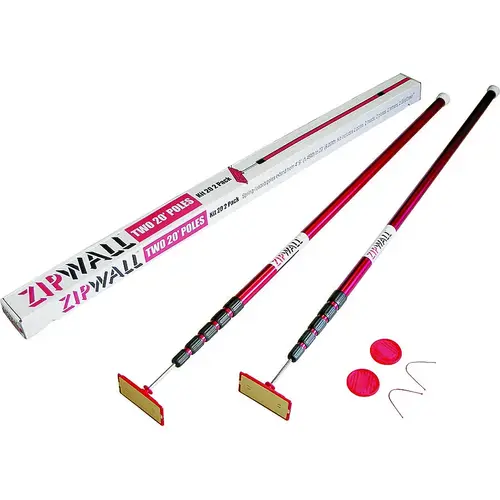 Dust Barrier Pole, Spring-Loaded, 20 ft L, Aluminum Pair Multicolored