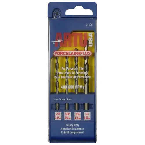 Porcelain Plus Drill Bit Set, 4-Piece, Chrome Vanadium Steel/Cobalt/Tungsten Carbide