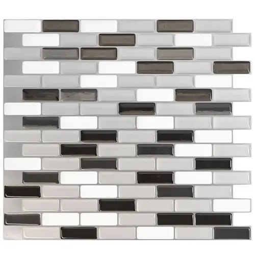 Mosaik Series Wall Tile, 9.1 in L Tile, 10.2 in W Tile, Straight Edge, Murano Metallik Pattern Black/Gray/White - pack of 4