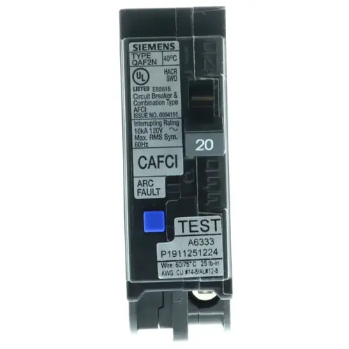 Circuit Breaker, AFCI, Combination, Low Voltage, 20 A, 1 -Pole, 120 V, Plug Mounting Circuit Breaker, AFCI, Combination, Low Voltage, 20 A, 1 -Pole, 120 V, Plug Mounting