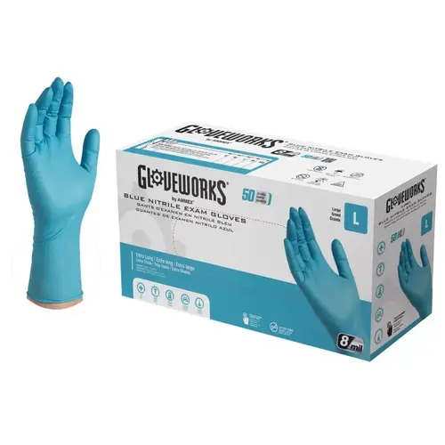 Non-Sterile Disposable Gloves, L, Nitrile, Powder-Free, Blue, 300 mm L - pack of 50 Non-Sterile Disposable Gloves, L, Nitrile, Powder-Free, Blue, 300 mm L - pack of 50