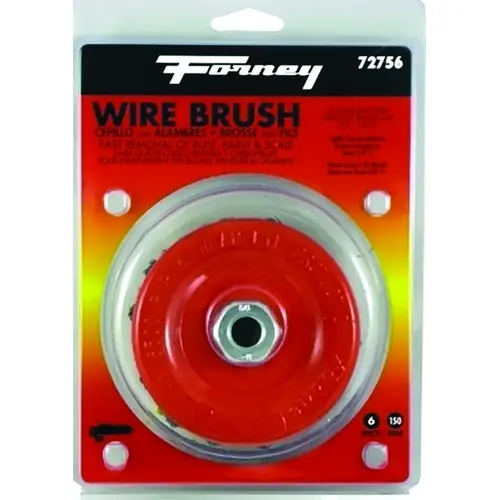 Wire Cup Brush, 6 in Dia, 5/8-11 Arbor/Shank, 0.02 in Dia Bristle, Carbon Steel Bristle