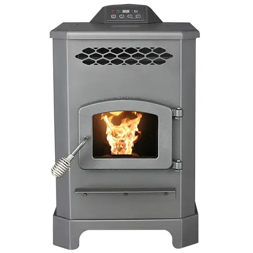 King Mini Pellet Stove, 19 in W, 23-3/4 in D, 30-1/4 in H, 2200 sq-ft Heating, Steel, Black