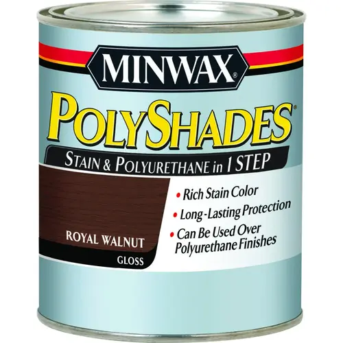 PolyShades 4444 Wood Stain and Polyurethane, Gloss, Royal Walnut, Liquid, 0.5 pt, Can - pack of 4 PolyShades 4444 Wood Stain and Polyurethane, Gloss, Royal Walnut, Liquid, 0.5 pt, Can - pack of 4