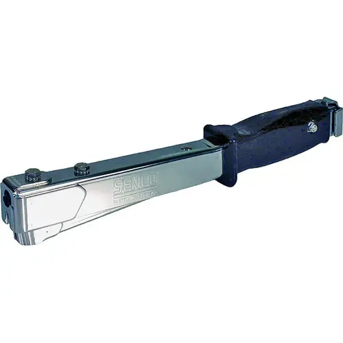 Hammer Stapler, 168 Magazine, 7/16 in W Crown, 3/8 in L Leg, Steel Staple Black
