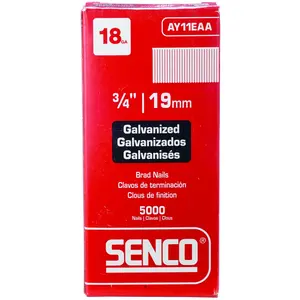 Senco AY11EAA Nail, 3/4 in L, 18 Gauge, Steel, Electro-Galvanized, Brad, Slight Head, Smooth Shank - pack of 5000