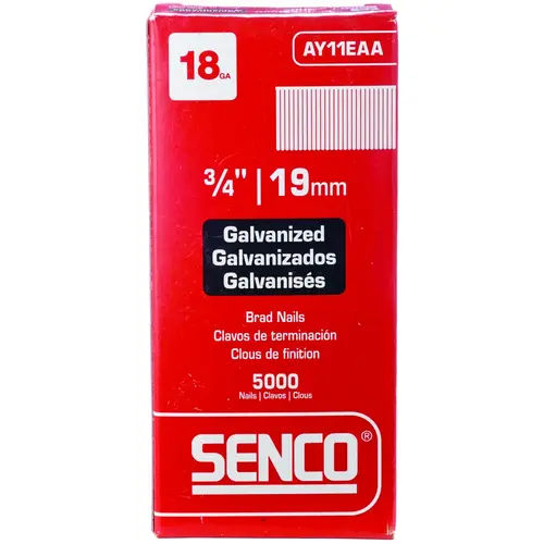 Nail, 3/4 in L, 18 Gauge, Steel, Electro-Galvanized, Brad, Slight Head, Smooth Shank - pack of 5000