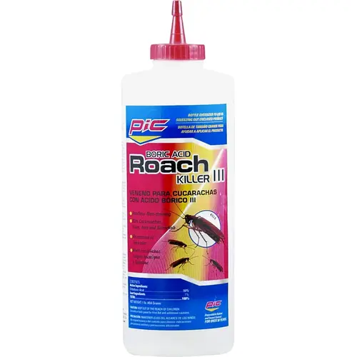 Roach Killer, Powder, Spray Application, 16 oz Bottle White