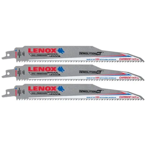 Reciprocating Saw Blade, 1 in W, 9 in L, 6 TPI, Carbide Cutting Edge - pack of 3 Reciprocating Saw Blade, 1 in W, 9 in L, 6 TPI, Carbide Cutting Edge - pack of 3