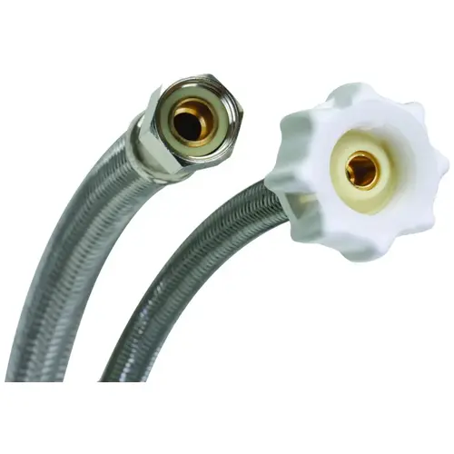 Click Seal Series Toilet Connector, 3/8 in Inlet, Compression Inlet, 7/8 in Outlet, Ballcock Outlet Stainless Steel