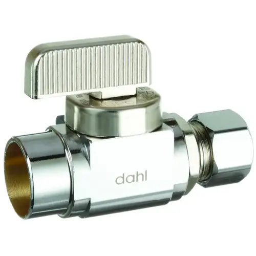mini-ball Stop Valve, 1/2 x 3/8 in Connection, Female Solder x Compression, 250 psi Pressure Chrome mini-ball Stop Valve, 1/2 x 3/8 in Connection, Female Solder x Compression, 250 psi Pressure Chrome