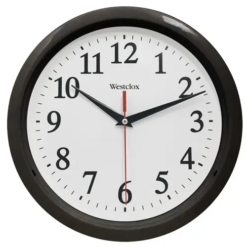 Clock, Round, Black Frame, Plastic Clock Face, Analog White