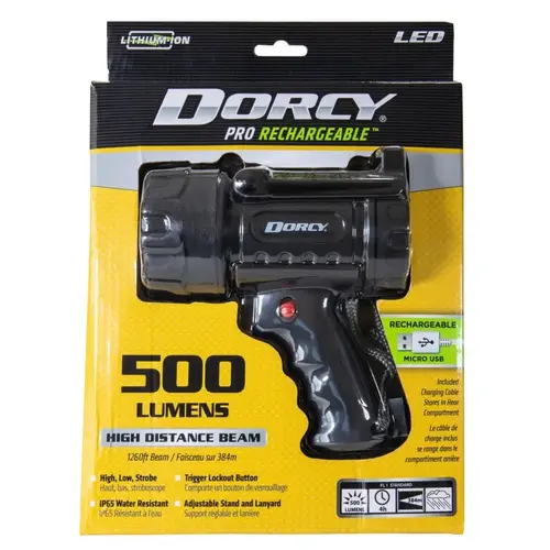Rechargeable Spotlight, LED Lamp, 500 Lumens Lumens, Black Fixture Rechargeable Spotlight, LED Lamp, 500 Lumens Lumens, Black Fixture