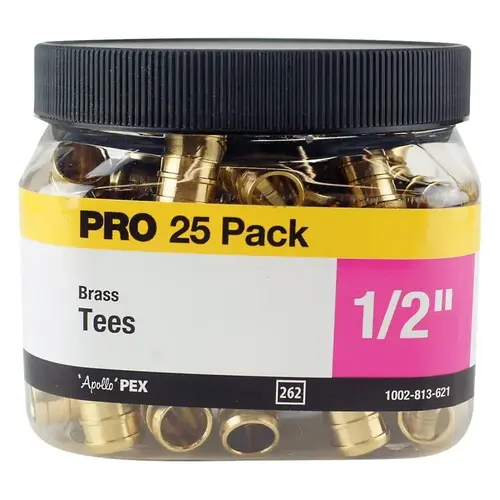 Pipe Tee, 1/2 in, Barb, Brass, 200 psi Pressure - pack of 25 Pipe Tee, 1/2 in, Barb, Brass, 200 psi Pressure - pack of 25