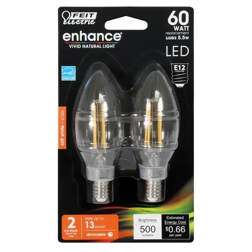 60-Watt Equivalent B10 Candelabra Dimmable Filament CEC Clear Glass Chandelier LED Light Bulb, Soft White - Pair 60-Watt Equivalent B10 Candelabra Dimmable Filament CEC Clear Glass Chandelier LED Light Bulb, Soft White - Pair