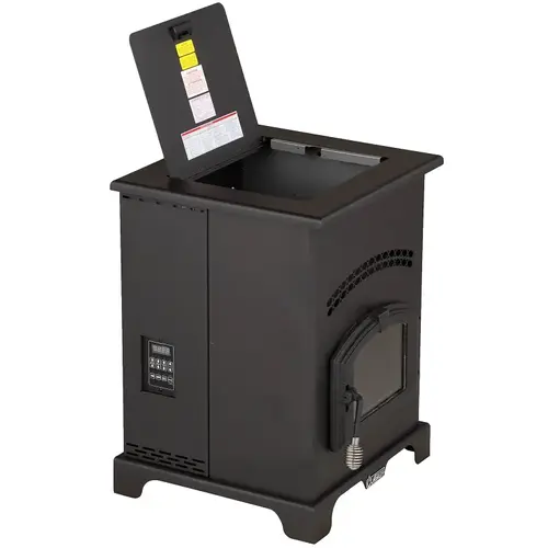 Pellet Stove, 26 in W, 25 in D, 35 in H, 48000 Btu Heating, Stainless Steel, Black Pellet Stove, 26 in W, 25 in D, 35 in H, 48000 Btu Heating, Stainless Steel, Black