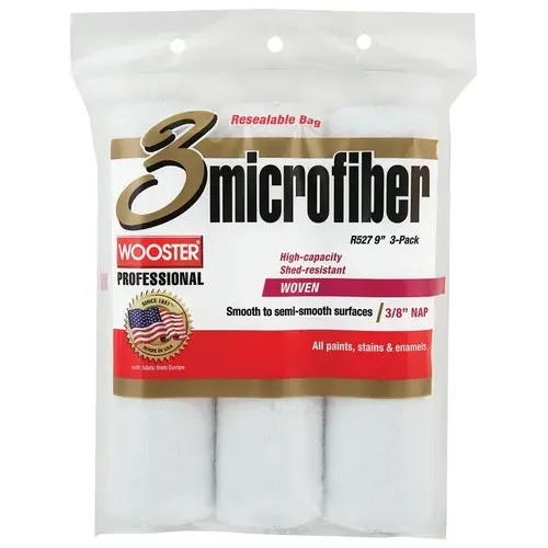 Paint Roller Cover, 3/8 in Thick Nap, 9 in L, Microfiber Cover White - pack of 3