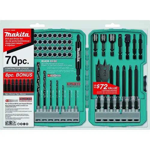 Drill/Drive Set, 70-Piece, Steel, Black Oxide Drill/Drive Set, 70-Piece, Steel, Black Oxide