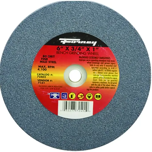 Bench Grinding Wheel, 6 in Dia, 1 in Arbor, 80 Grit, Fine, Aluminum Oxide Abrasive Bench Grinding Wheel, 6 in Dia, 1 in Arbor, 80 Grit, Fine, Aluminum Oxide Abrasive
