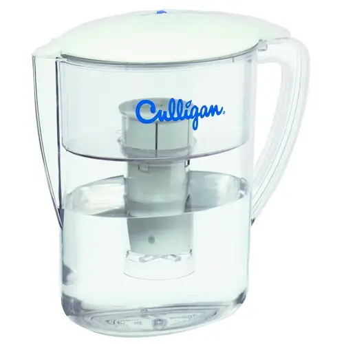 Water Filter Pitcher, 2 qt Capacity, 50 gal Cartridge, Plastic, Clear