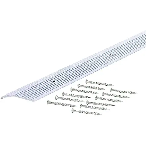 Carpet Trim, 36 in L, 1.38 in W, Fluted Surface, Aluminum, Silver