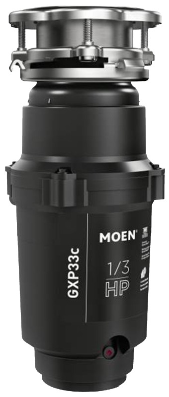 Moen GXP33c GX PRO Series Garbage Disposal, 30.8 oz Grinding Chamber, 1/3 hp Motor, 115 V, Black