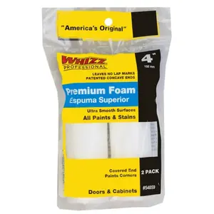 Whizz 54059 Mini Roller Cover, 4 in L, Foam Cover, White - Pair