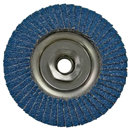 Flap Disc, 4-1/2 in Dia, 5/8-11 Arbor, Non-Woven, 36 Grit, Coarse, Zirconia Aluminum Abrasive Flap Disc, 4-1/2 in Dia, 5/8-11 Arbor, Non-Woven, 36 Grit, Coarse, Zirconia Aluminum Abrasive