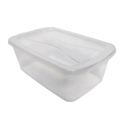 Stackable Storage Tote, Plastic, Clear, 13-3/8 in L, 8-3/8 in W, 4-3/4 in H - pack of 12 Stackable Storage Tote, Plastic, Clear, 13-3/8 in L, 8-3/8 in W, 4-3/4 in H - pack of 12