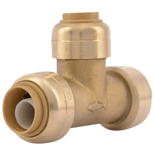 Pipe Tee, 1/2 x 3/8 in, Push-Fit, DZR Brass, 200 psi Pressure Pipe Tee, 1/2 x 3/8 in, Push-Fit, DZR Brass, 200 psi Pressure