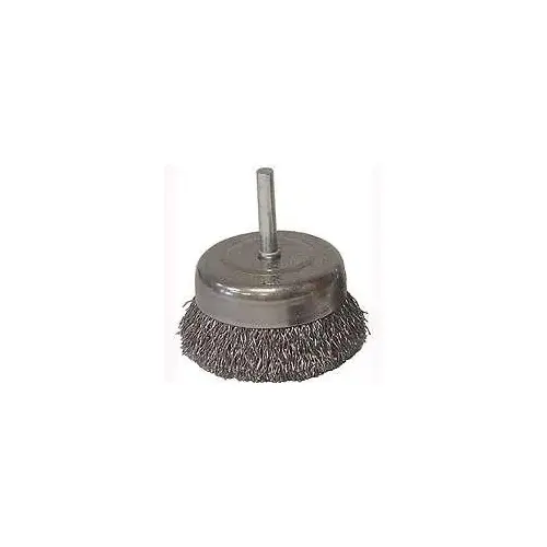 Wire Cup Brush, 3 in Dia, 1/4 in Arbor/Shank, 0.014 in Dia Bristle, Carbon Steel Bristle Wire Cup Brush, 3 in Dia, 1/4 in Arbor/Shank, 0.014 in Dia Bristle, Carbon Steel Bristle