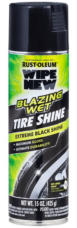 WIPE NEW 365324 Blazing Wet Tire Shine, 15 fl-oz Can, Liquid, Solvent-Like Black