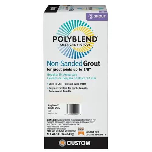 Polyblend Non-Sanded Tile Grout, Solid Powder, Bright White, 10 lb Box