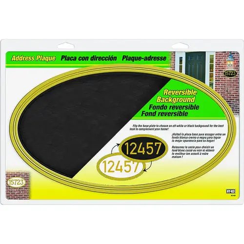 Address Plaque, 15-3/4 in L, 9 in W, Oval, Plastic, Black/Off-White Address Plaque, 15-3/4 in L, 9 in W, Oval, Plastic, Black/Off-White