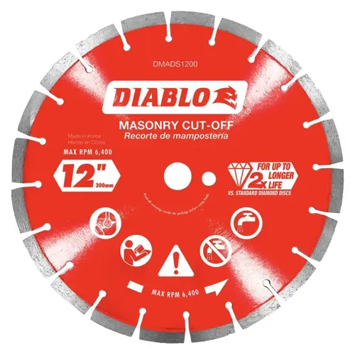 Masonry Cut-Off Disc 12" D X 1" Diamond Segmented Masonry Cut-Off Disc 12" D X 1" Diamond Segmented