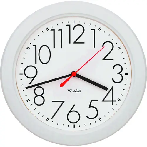 Clock, Round, White Frame, Plastic Clock Face, Analog